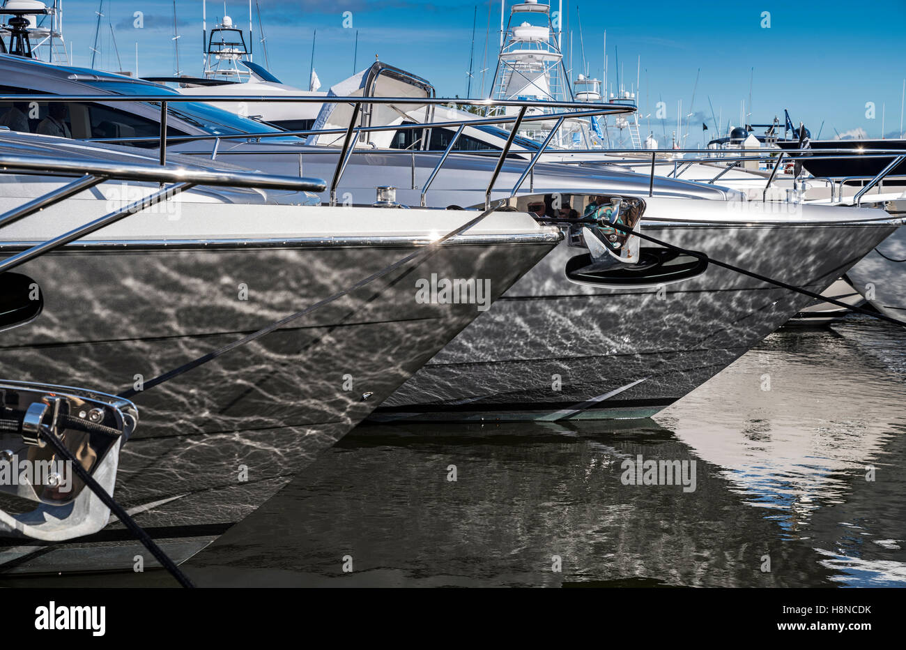 Luxury motor boats at berth in Ft Lauderdale Florida Stock Photo
