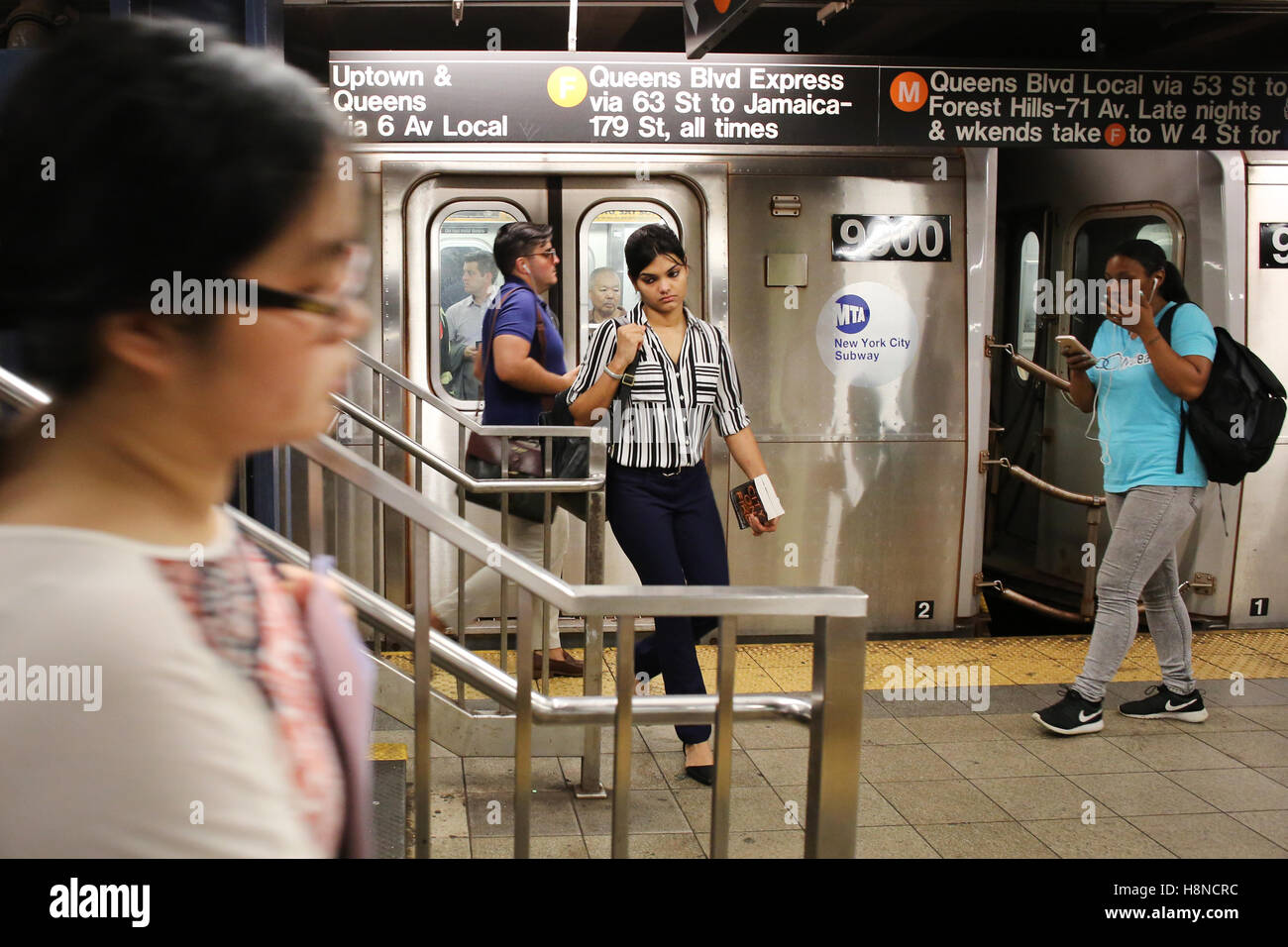 New York Subway station platform  ,  USA Stock Photo
