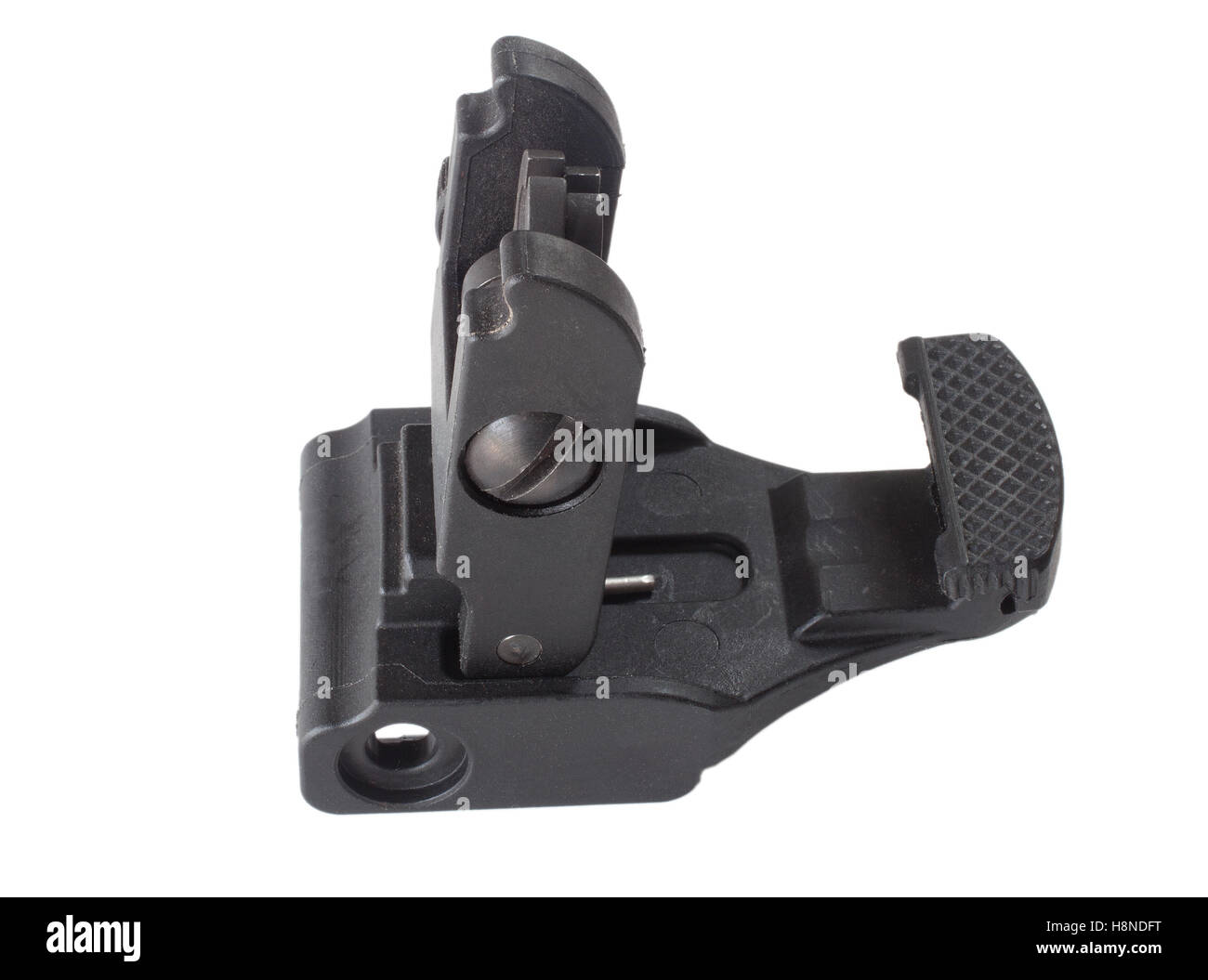 Backup iron sights for a semi automatic rifle on white Stock Photo