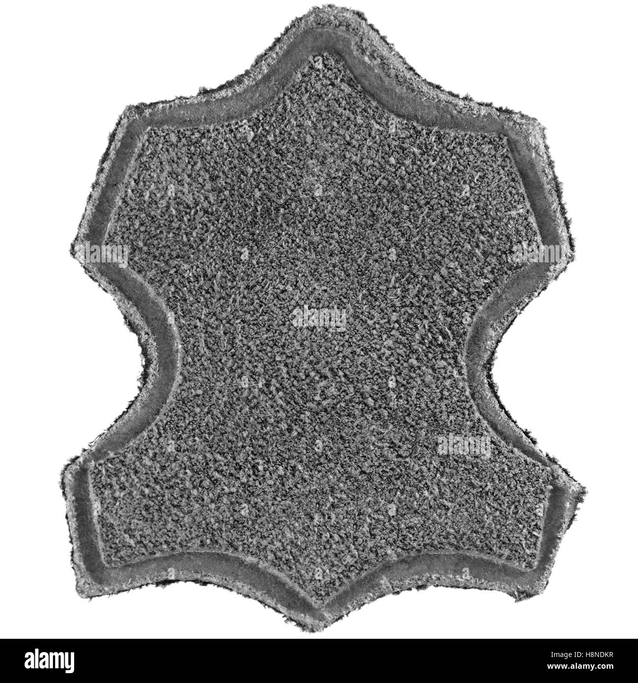 Genuine all leather upper label printed text icon tag, gray grained suede texture, large