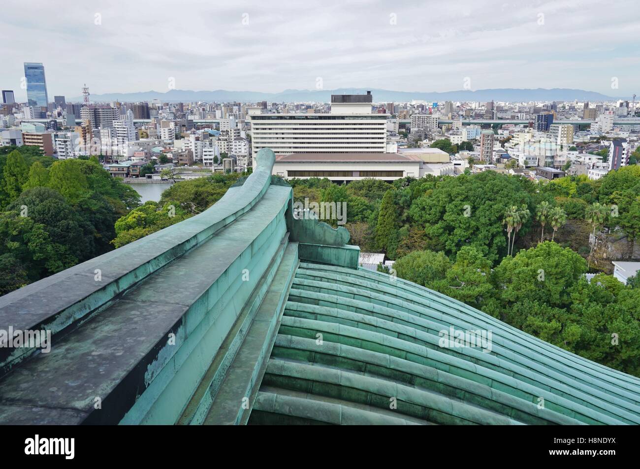 Landscape view of the city of Nagoya in Japan seen from the castle Stock Photo