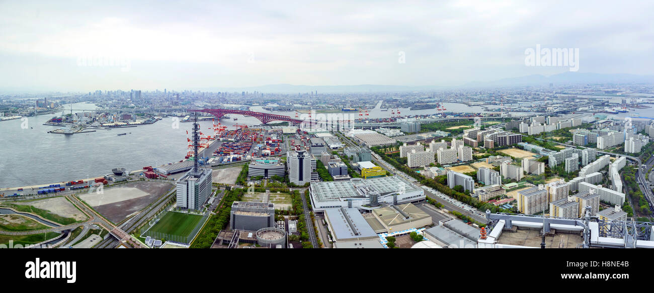 Beautiful aerial view of Osaka port cityscape from Cosmo Tower Observatory Stock Photo