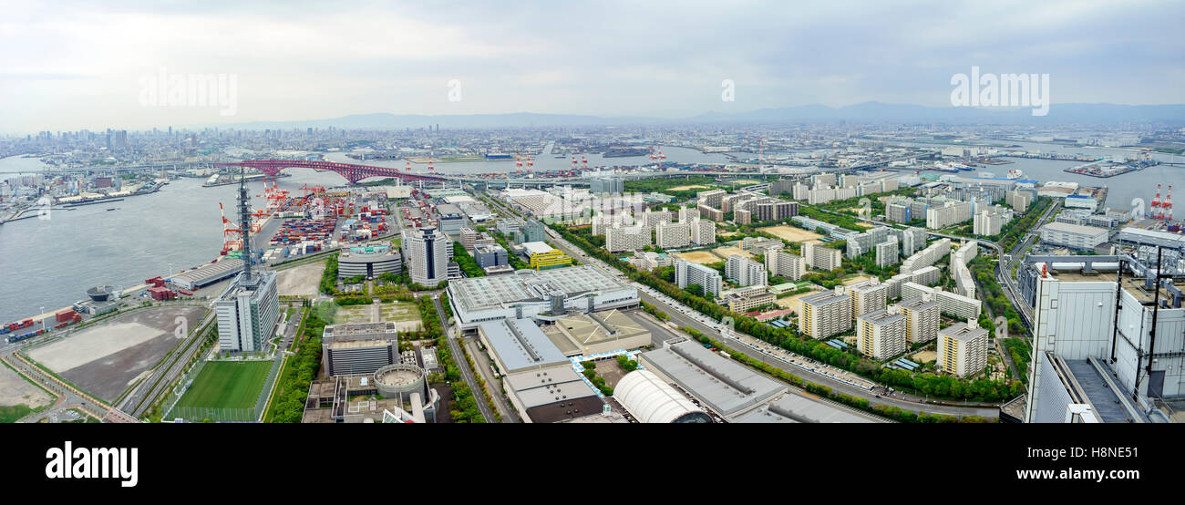 Beautiful aerial view of Osaka port cityscape from Cosmo Tower Observatory Stock Photo