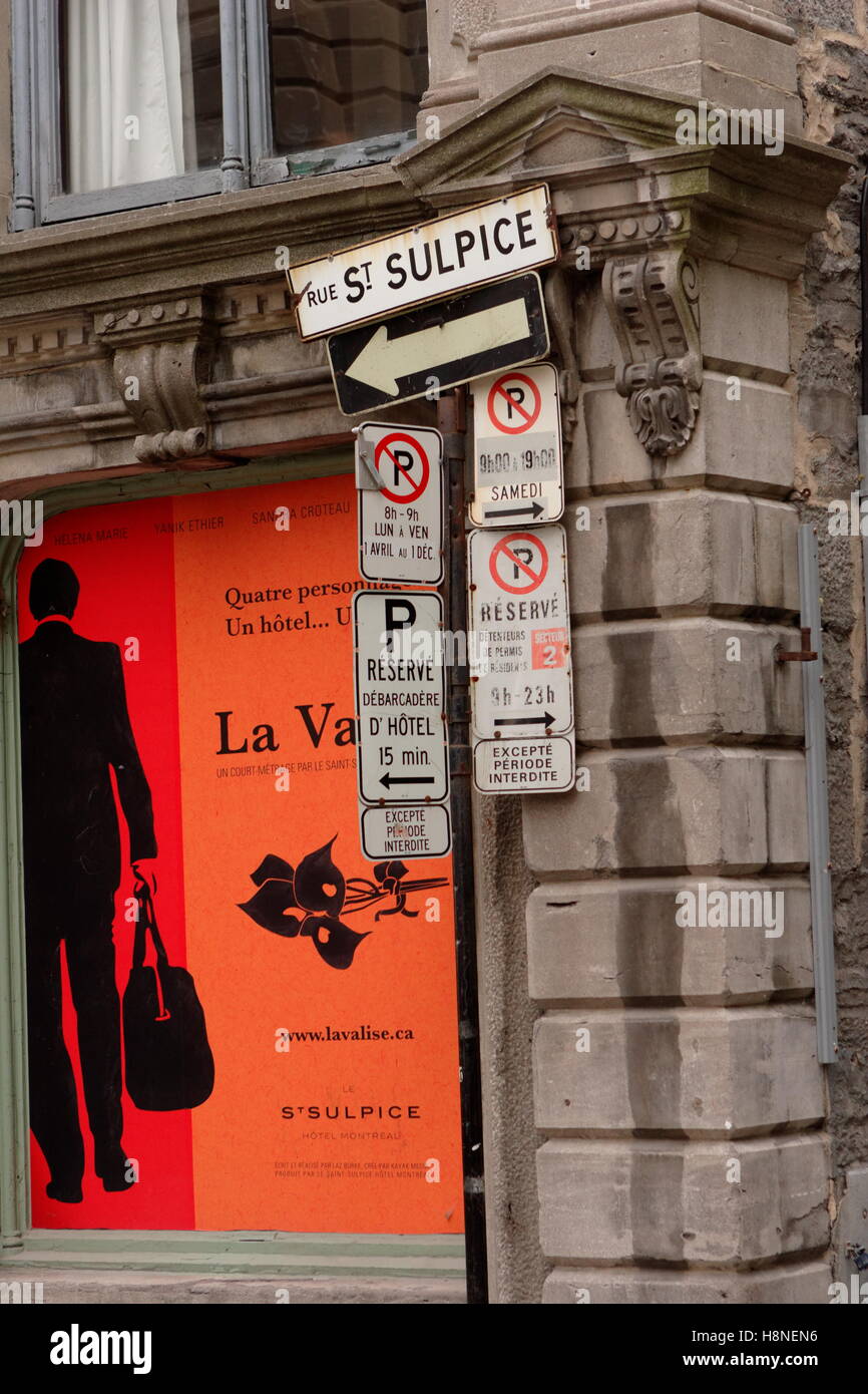 No parking sign on StSulpice street in old Montreal Stock Photo Alamy