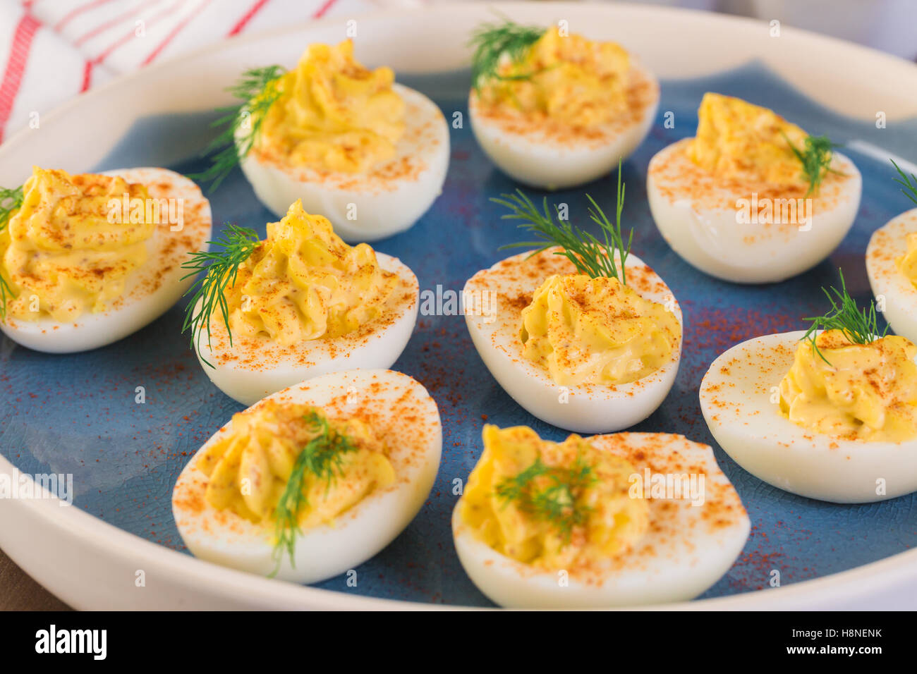 Deviled eggs garnished with fresh dill Stock Photo Alamy