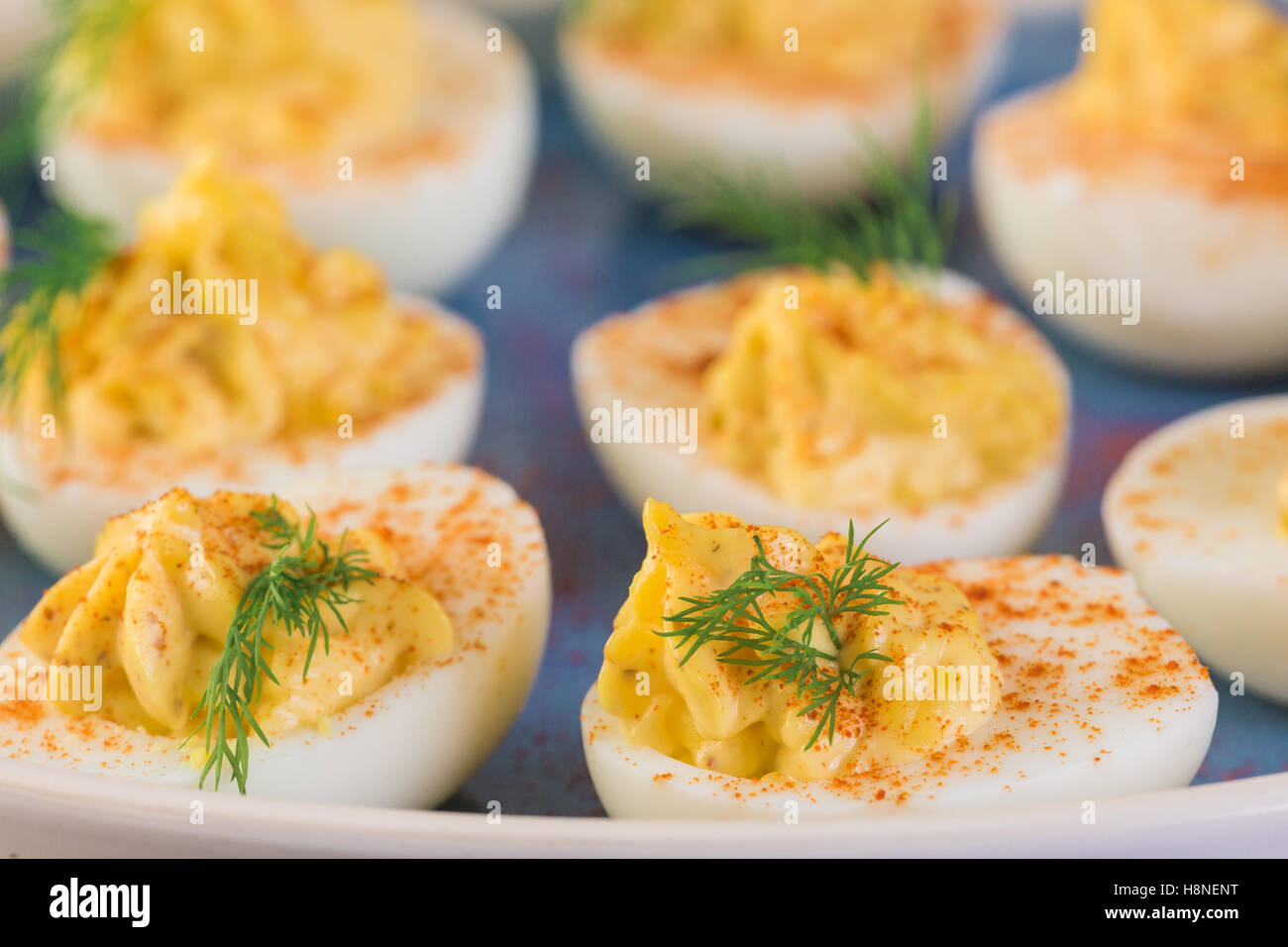 Deviled eggs garnished with fresh dill Stock Photo Alamy