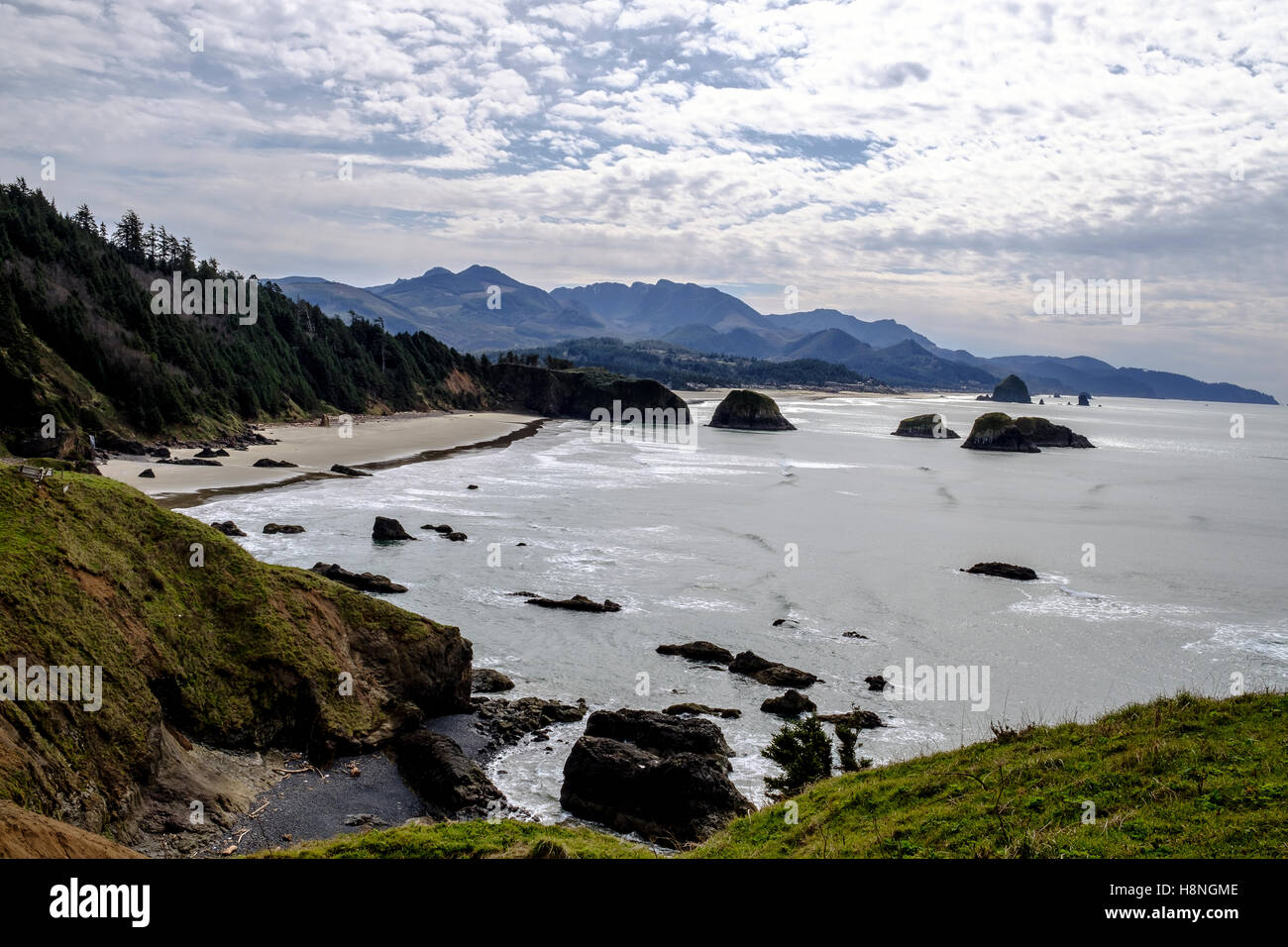 Astoria, Oregon, USA. Pacific coast. Cannon Beach with Haystack Rock
