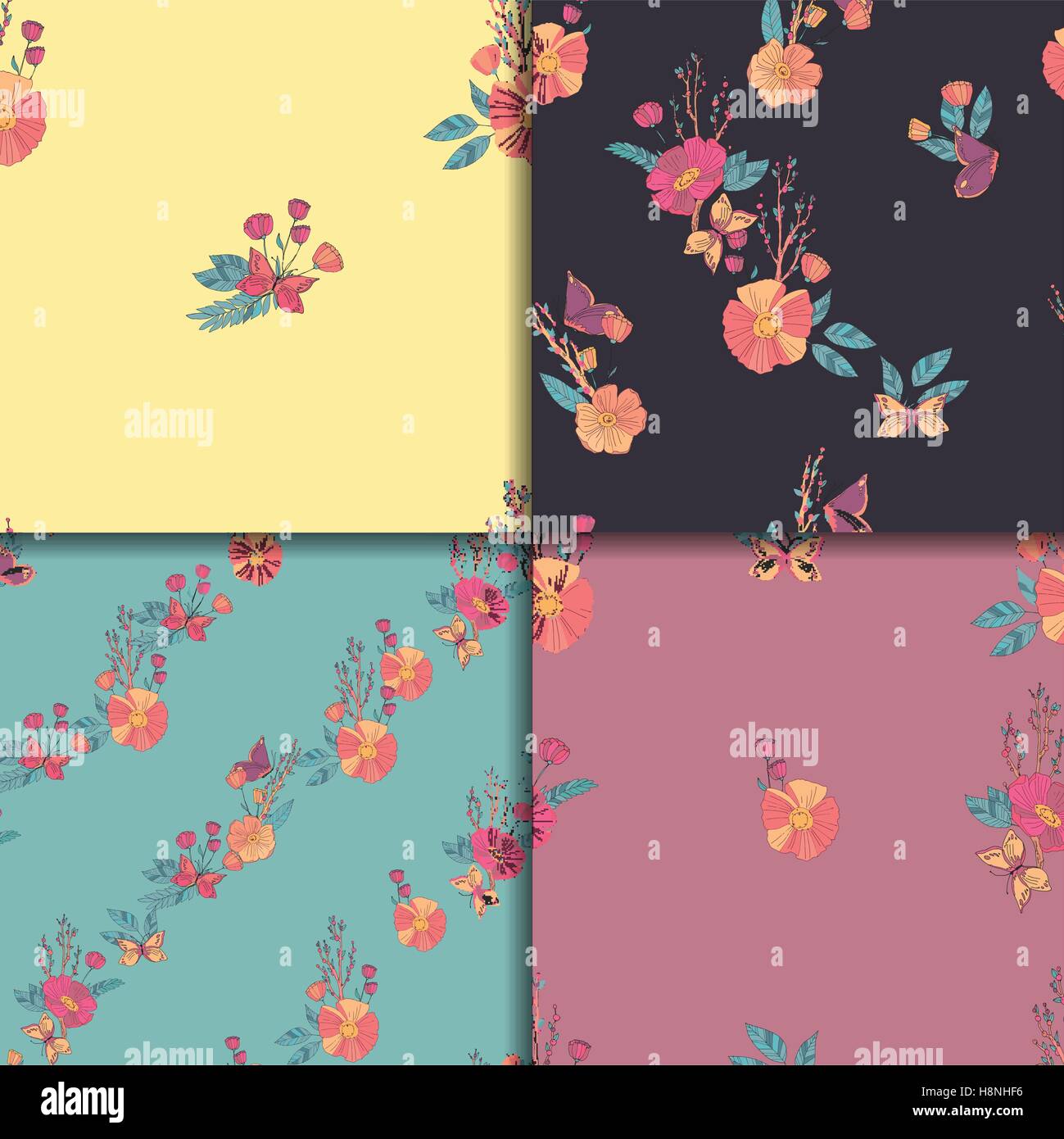 Seamless Vintage Wildflowers Pattern Set Stock Vector Image & Art - Alamy