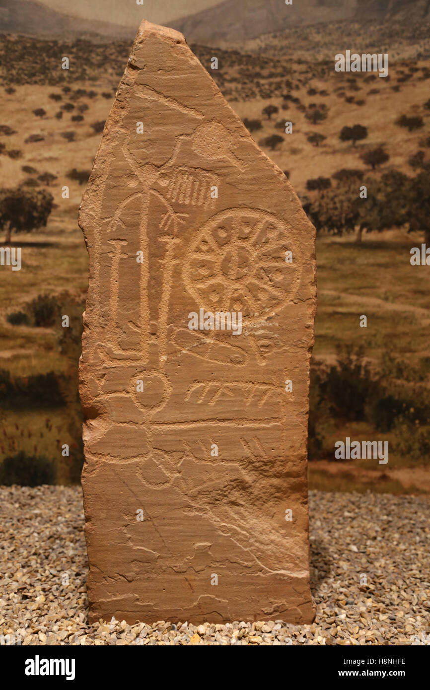 Warrior stela. Stone. Late Bronze Age. El Viso, Cordoba, Spain
