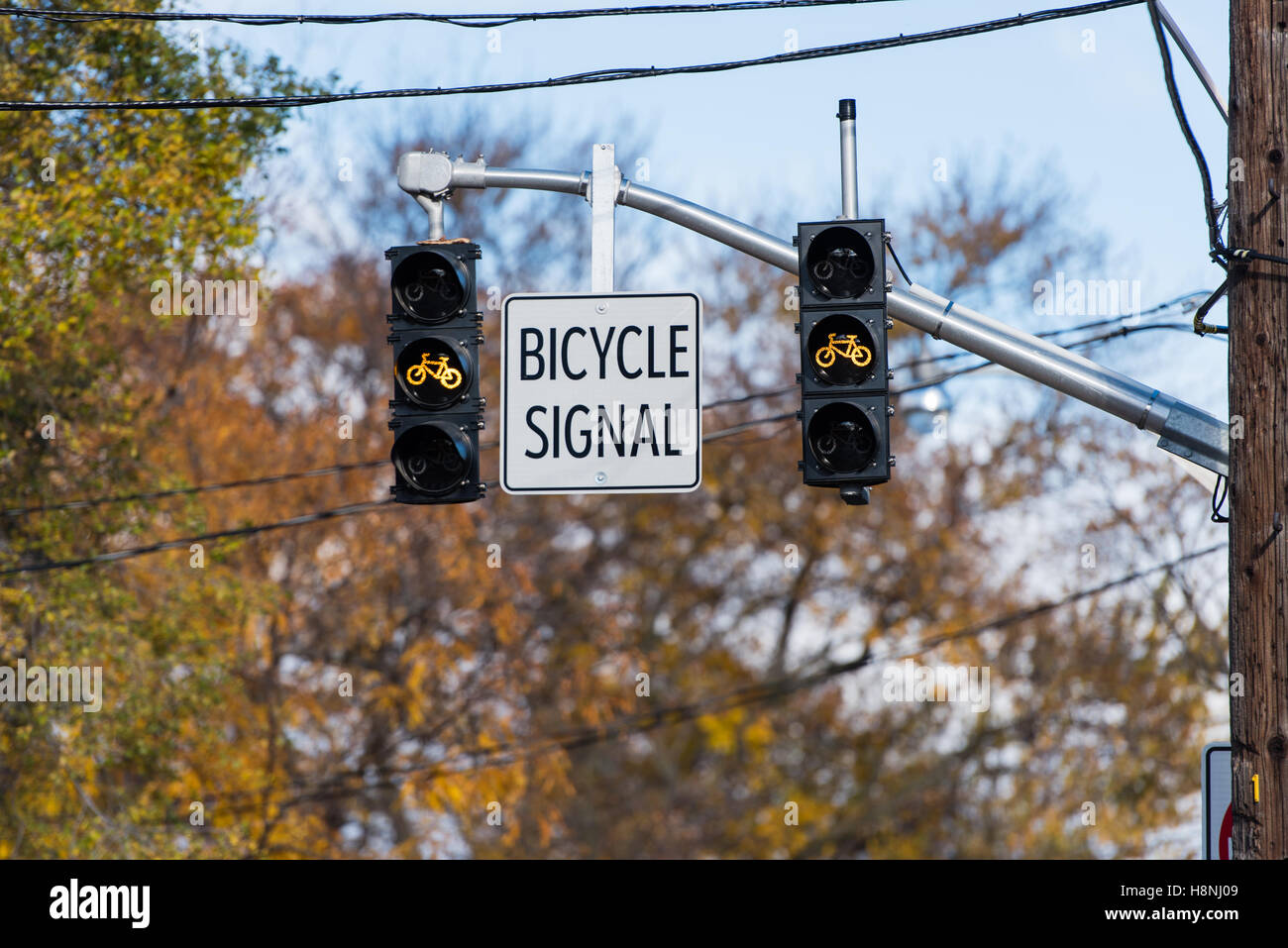 Bicycle Traffic Light Yellow Stock Photo Alamy