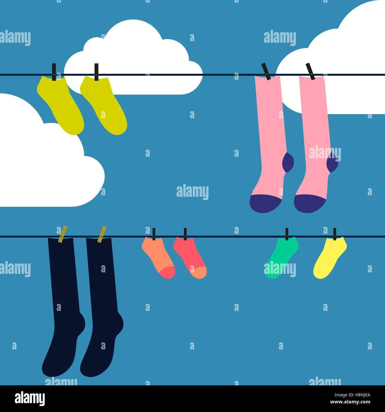 Socks drying Vector illustration Stock Vector