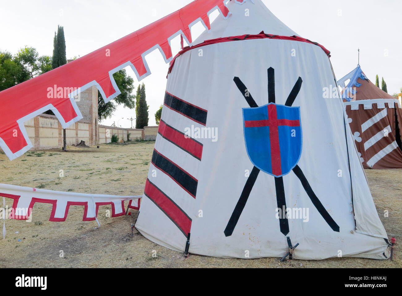 outdoor scene with tent in the recreation of a medieval military camp ...