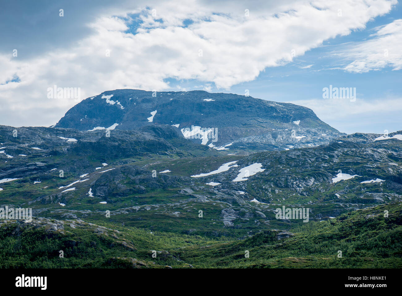 Low-angle view of snowcapped mountain, Norway Stock Photo