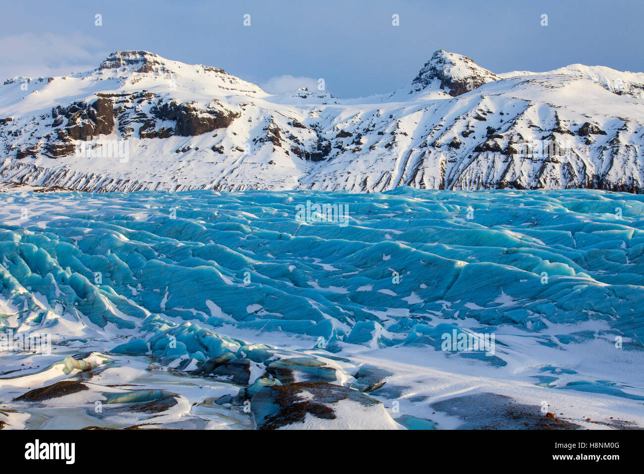 Blue ice on Svinafellsjökull, arm of the Vatnajökull, Iceland's largest glacier in winter Stock Photo
