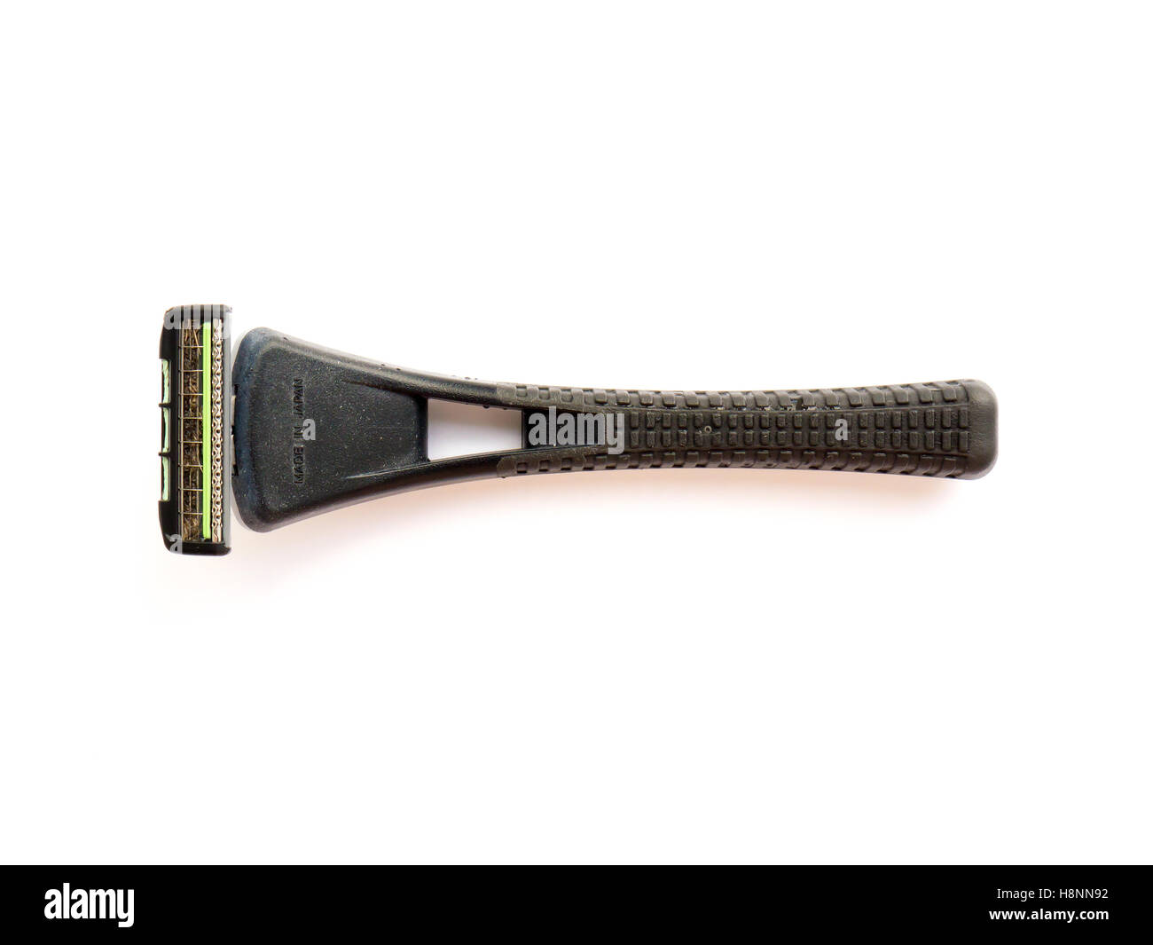 GOMEL, BELARUS - AUGUST 3, 2016: Used FEATHER Safety blade MR 3 Neo on a white background. FEATHER Safety Razor Co., Ltd  was is Stock Photo