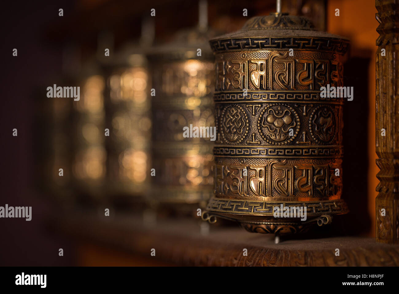 Buddhist prayer wheels Stock Photo Alamy