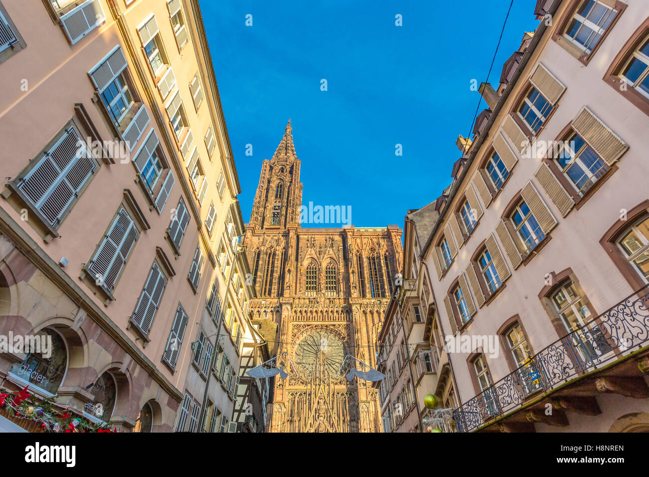 The Cathedral Our Lady, in Christmastime Strasbourg, wine route, Alsace France Europe Stock Photo