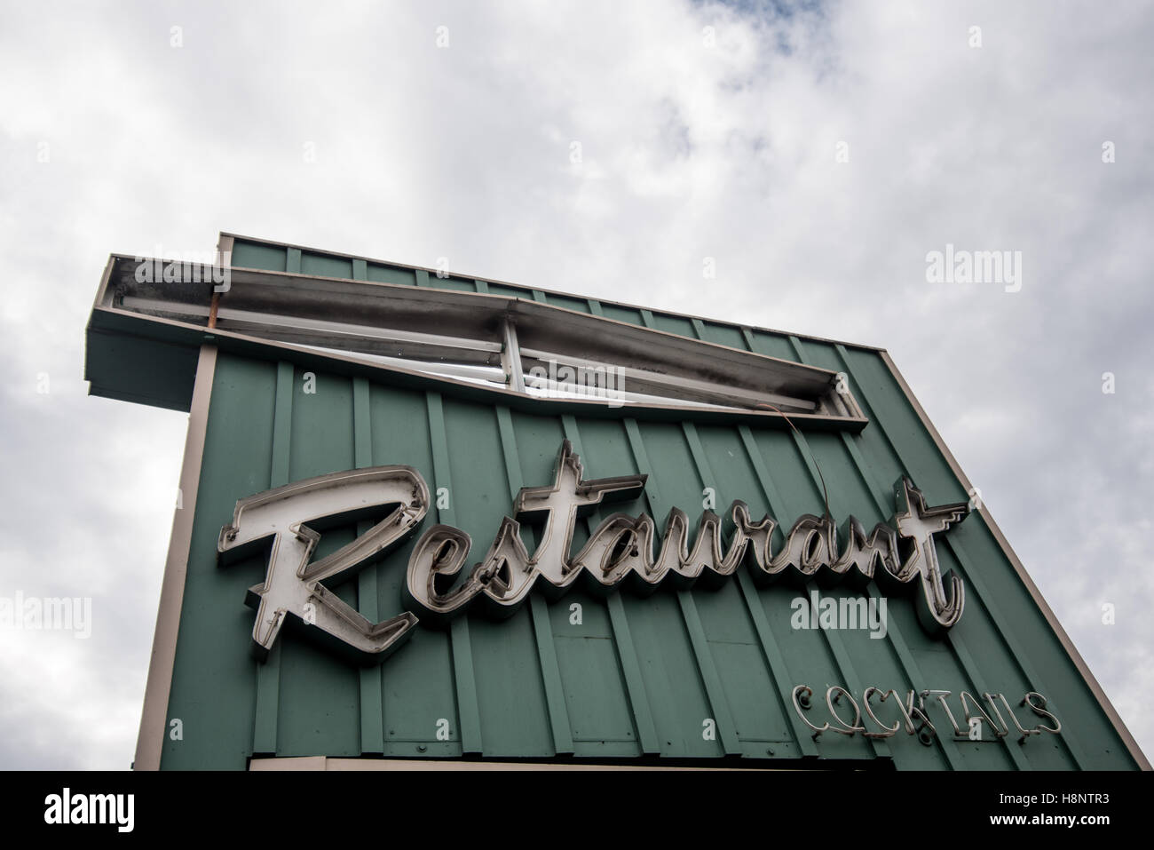 Vintage metal restaurant sign - Fresh Brewed Coffee Stock Photo