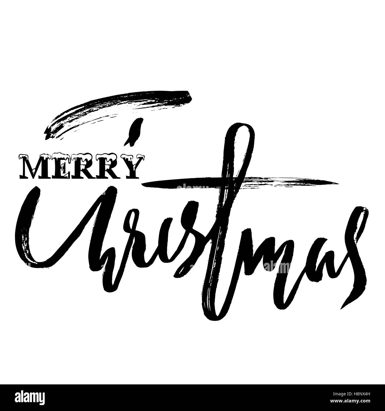 Classic lettering design for a Christmas greetings card. Black and white vector illustration Stock Vector