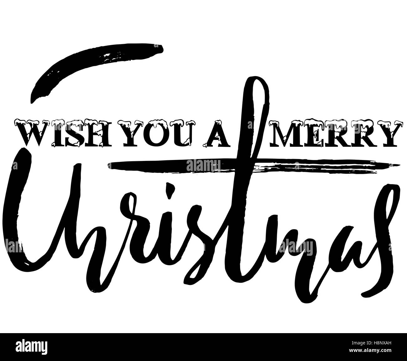 Classic lettering design for a Christmas greetings card. Black and white vector illustration Stock Vector