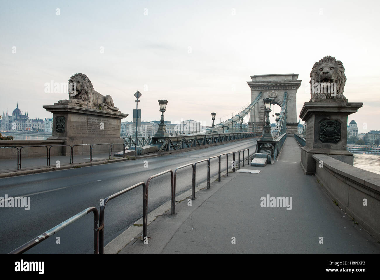 Szechenyi Bridge in Budapest Hungary. Beautiful Danube river. Night view. Stock Photo