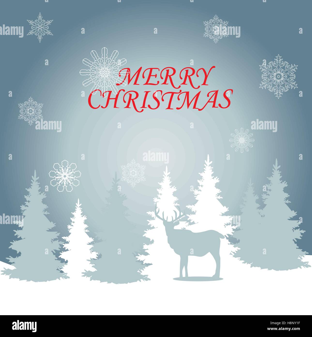 vector illustration of Christmas card with deer and trees Stock Vector ...