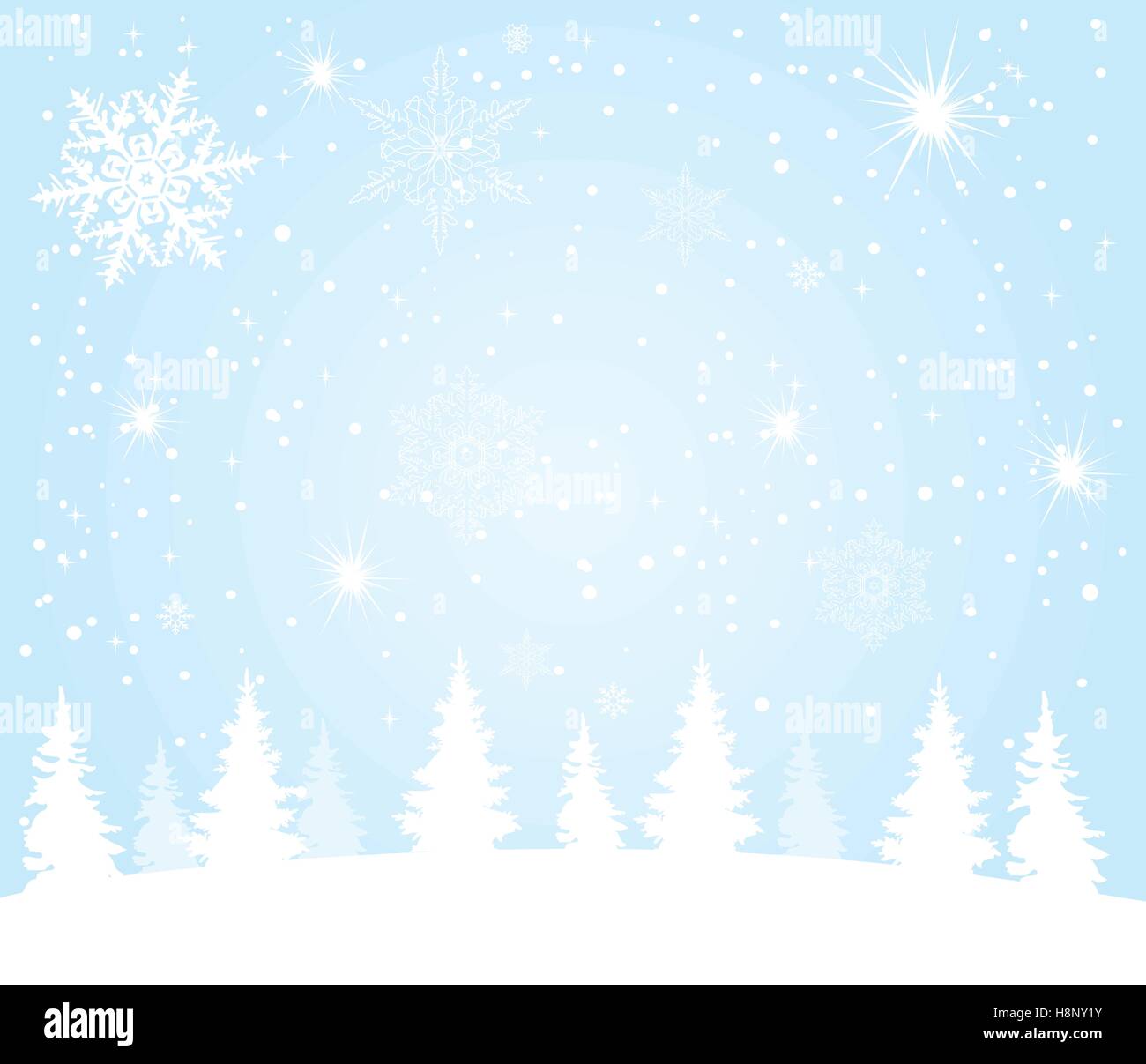 vector illustration of Christmas background with trees and snow Stock ...