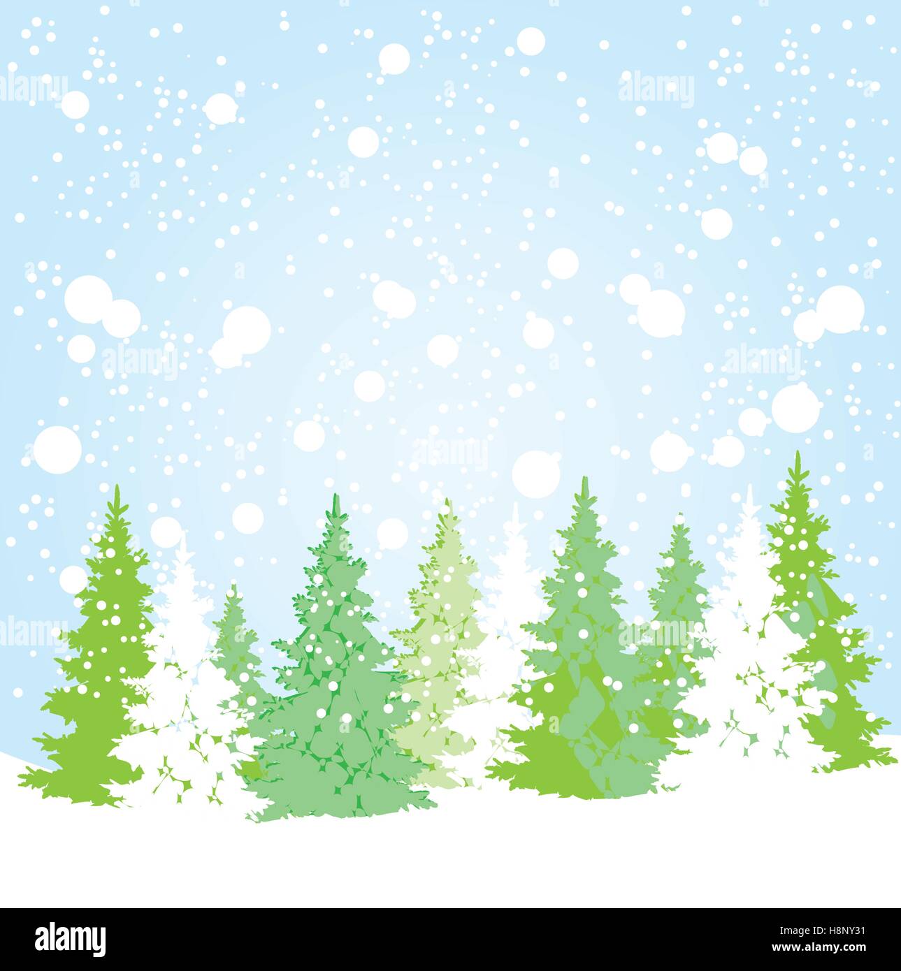 vector illustration of Christmas background with trees and snow Stock ...