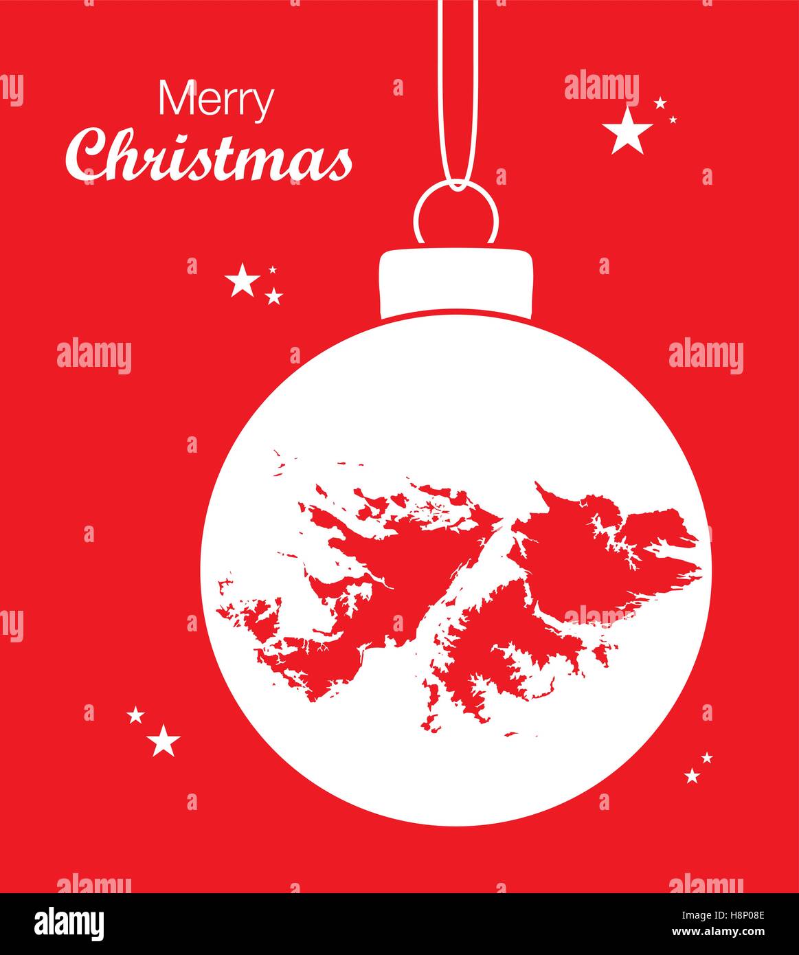 Merry Christmas illustration theme with map of Falkland Islands Stock