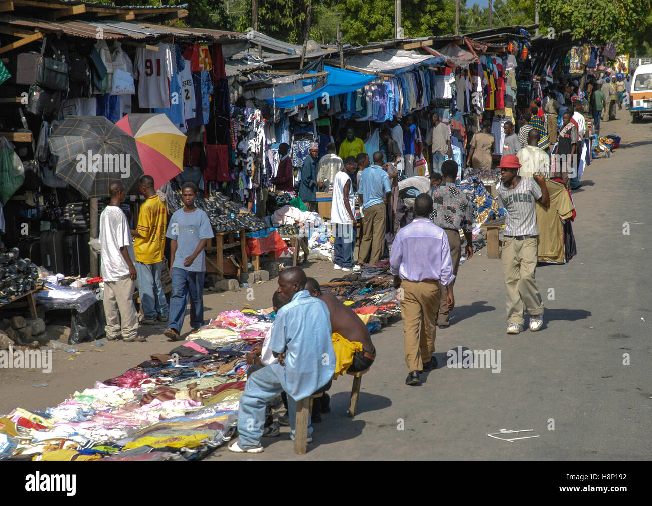 Market for second hand clothes  ('Mitumba'in Kiswahili), Dar es salaam, Tanzania Stock Photo