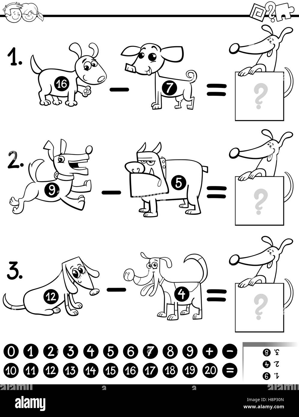 Subtraction Math Problem Cartoon Black and White Cartoon Illustration of Educational Mathematical ...
