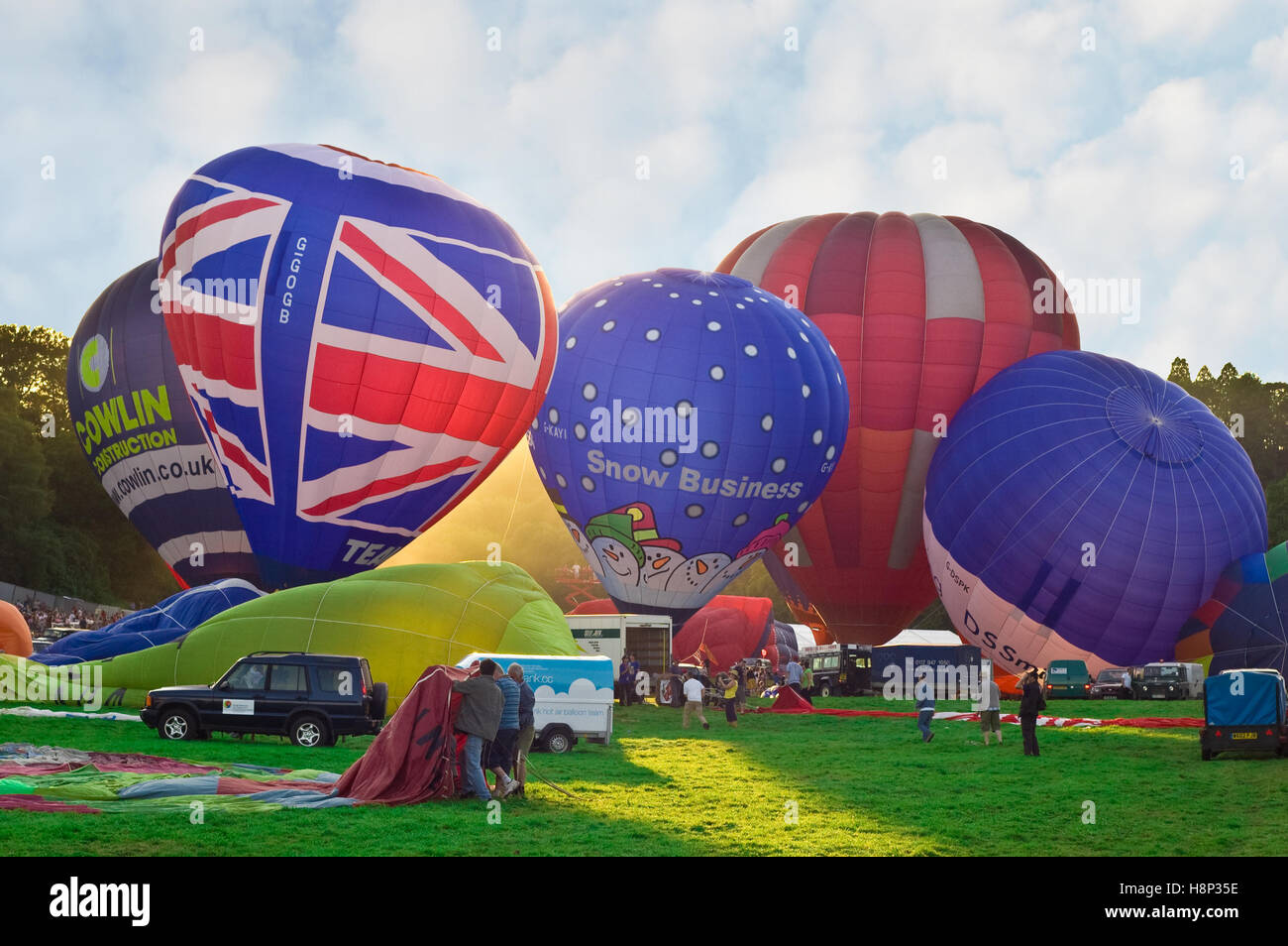 Hot Air Balloons getting ready for take-off at Bristol International Balloon Festival. Stock Photo