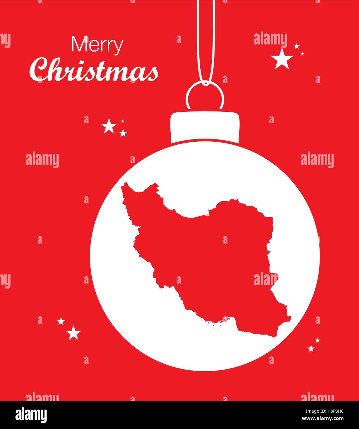 Merry Christmas illustration theme with map of Iran Stock Vector