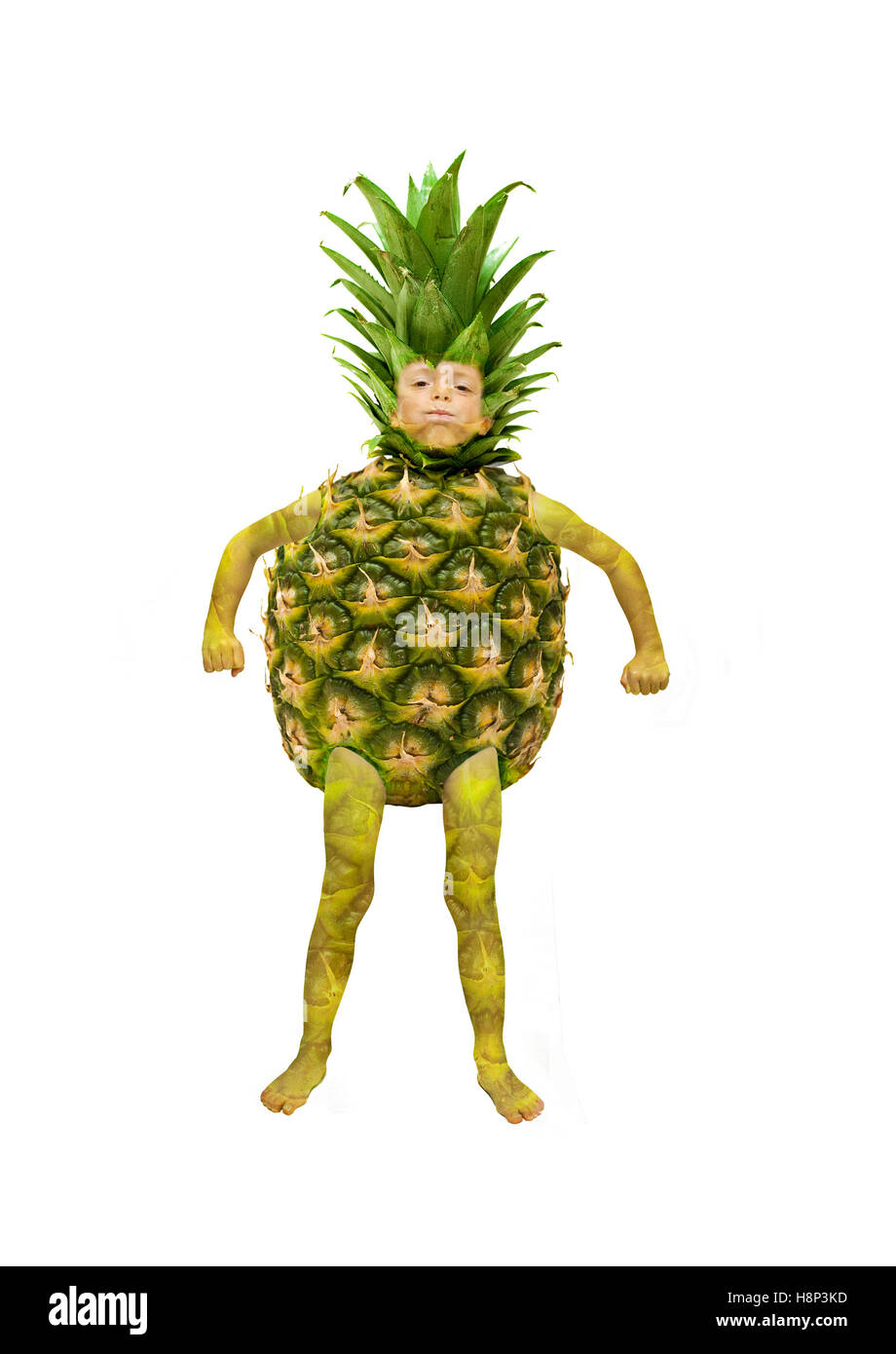 Healthy Food Concept, Child as a Pineapple Stock Photo