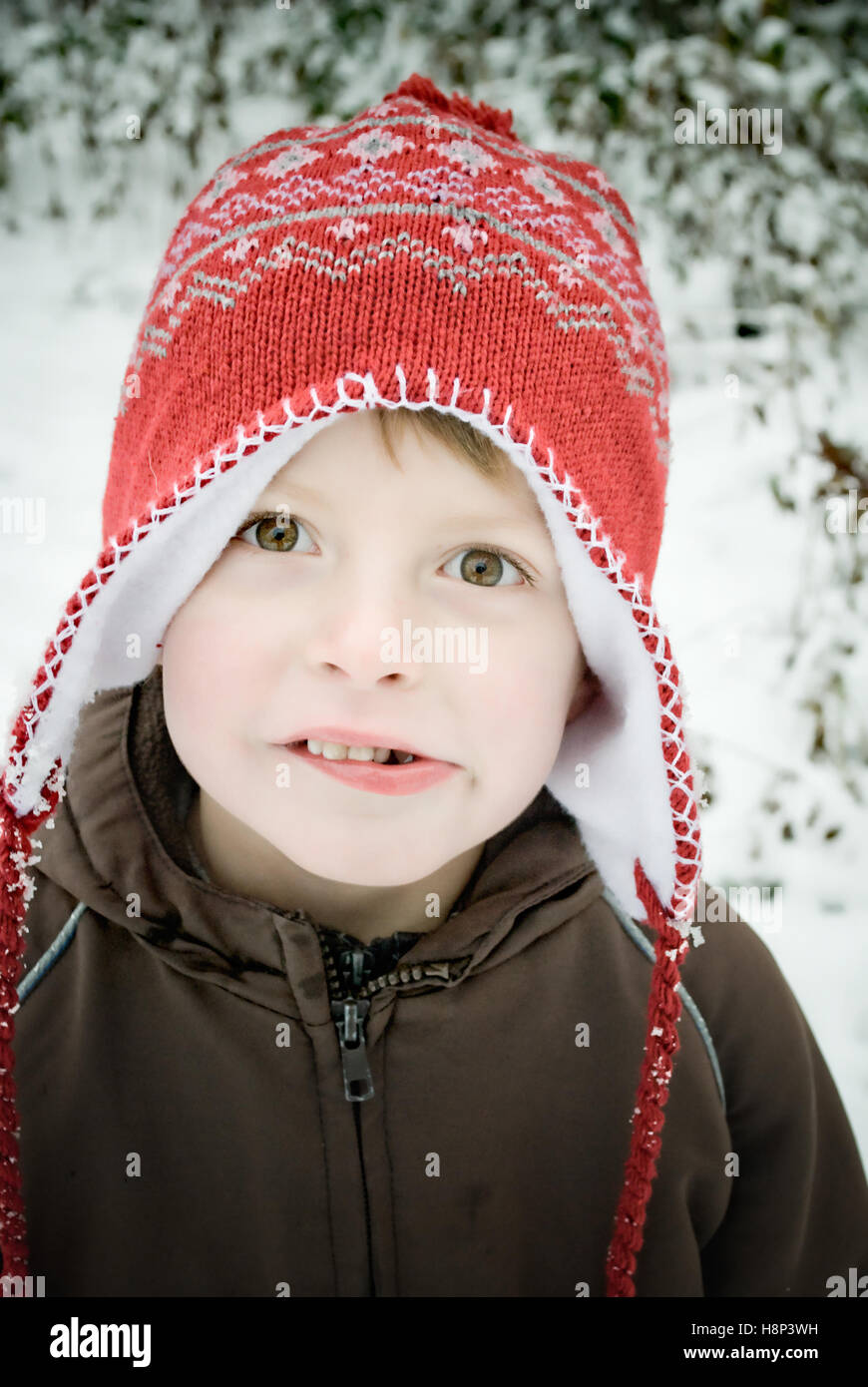 Portrait of a boy winter scene. Stock Photo