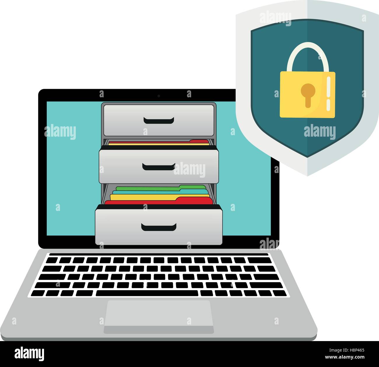 Laptop with boxes of documents and shield protection Stock Vector Image ...