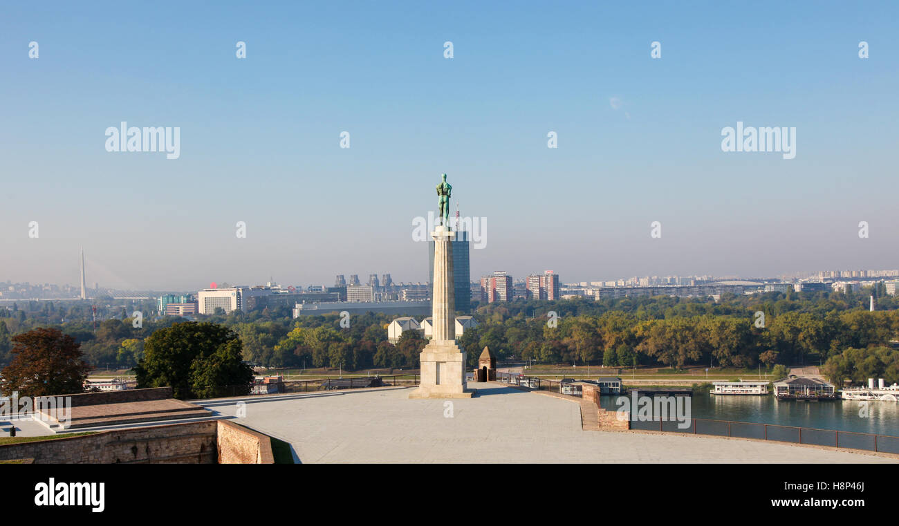 Pobednik Monument in Kalemegdan Park, the largest park and the most important historical monument in Belgrade. Stock Photo