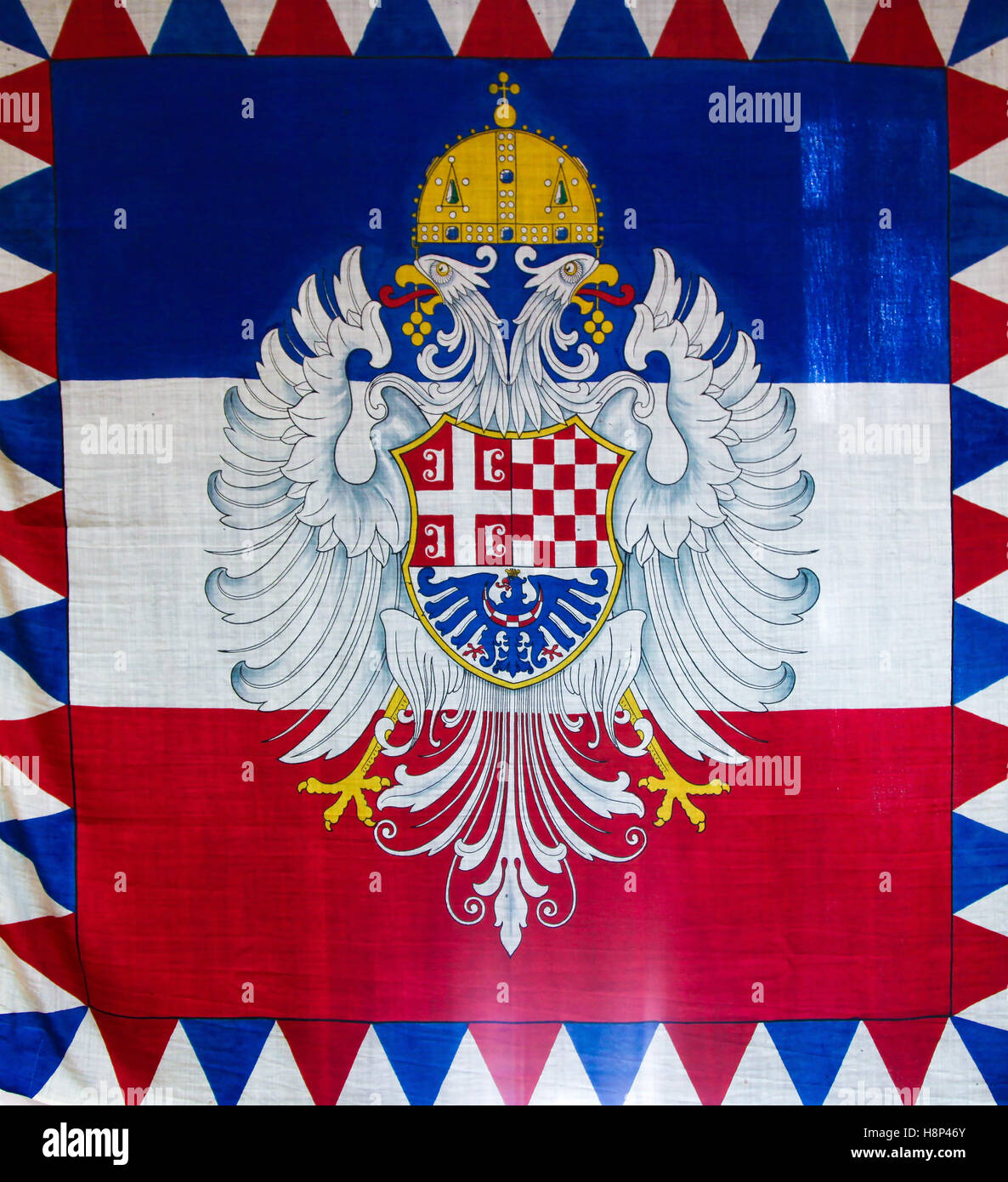 The tricolour Serbian Flag in Belgrade, Serbia. Stock Photo
