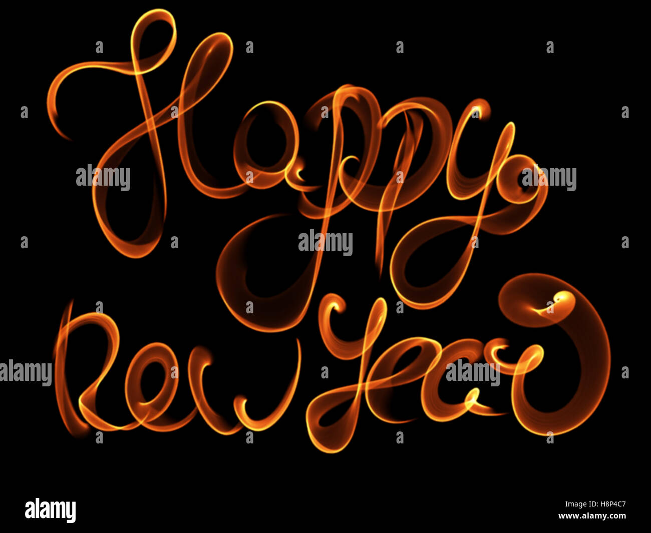Happy new year isolated words lettering written with fire flame or ...