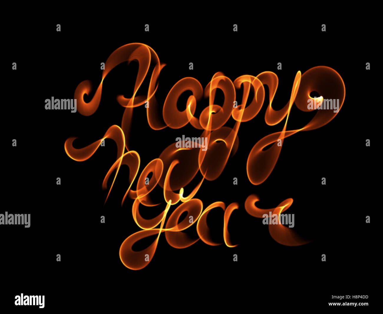 Happy new year isolated words lettering written with fire flame or ...