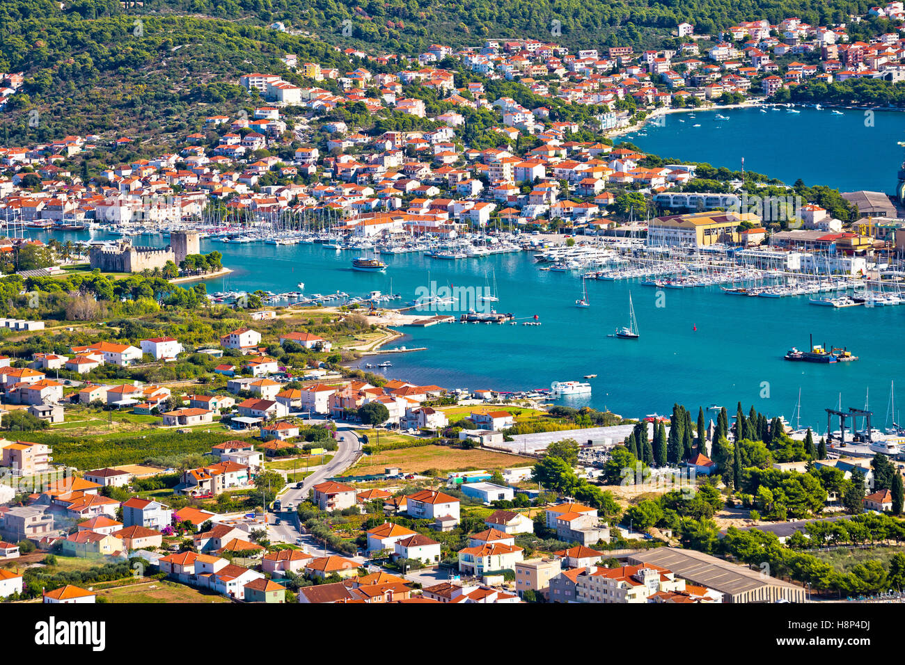 Troagir bay and Ciovo island aerial view, Dalmatia, Croatia Stock Photo