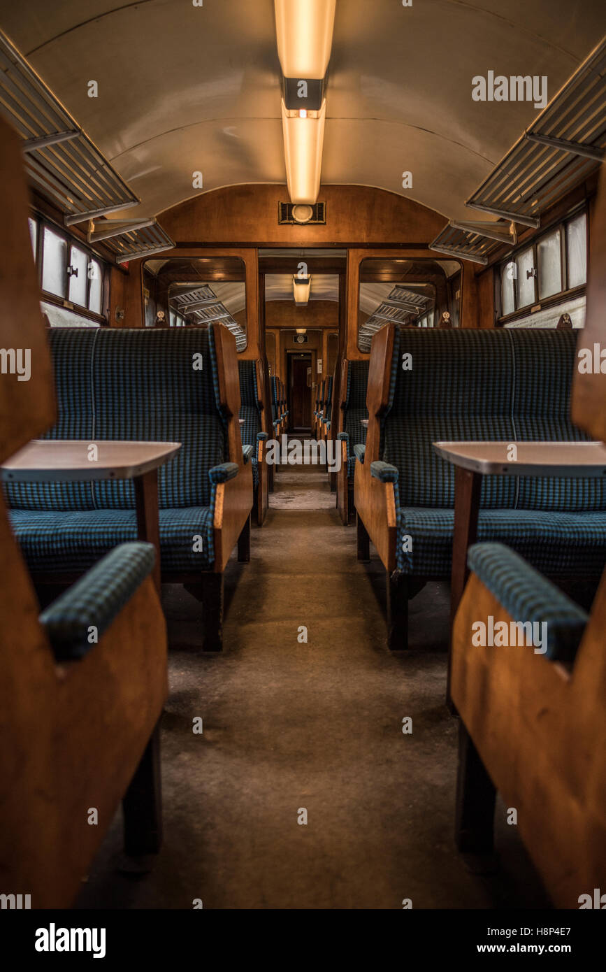 Empty carriage on the 'Remembrance' Steam train, from Oxenhope to Keighley on the Keighley & Worth Valley Railway Line Stock Photo