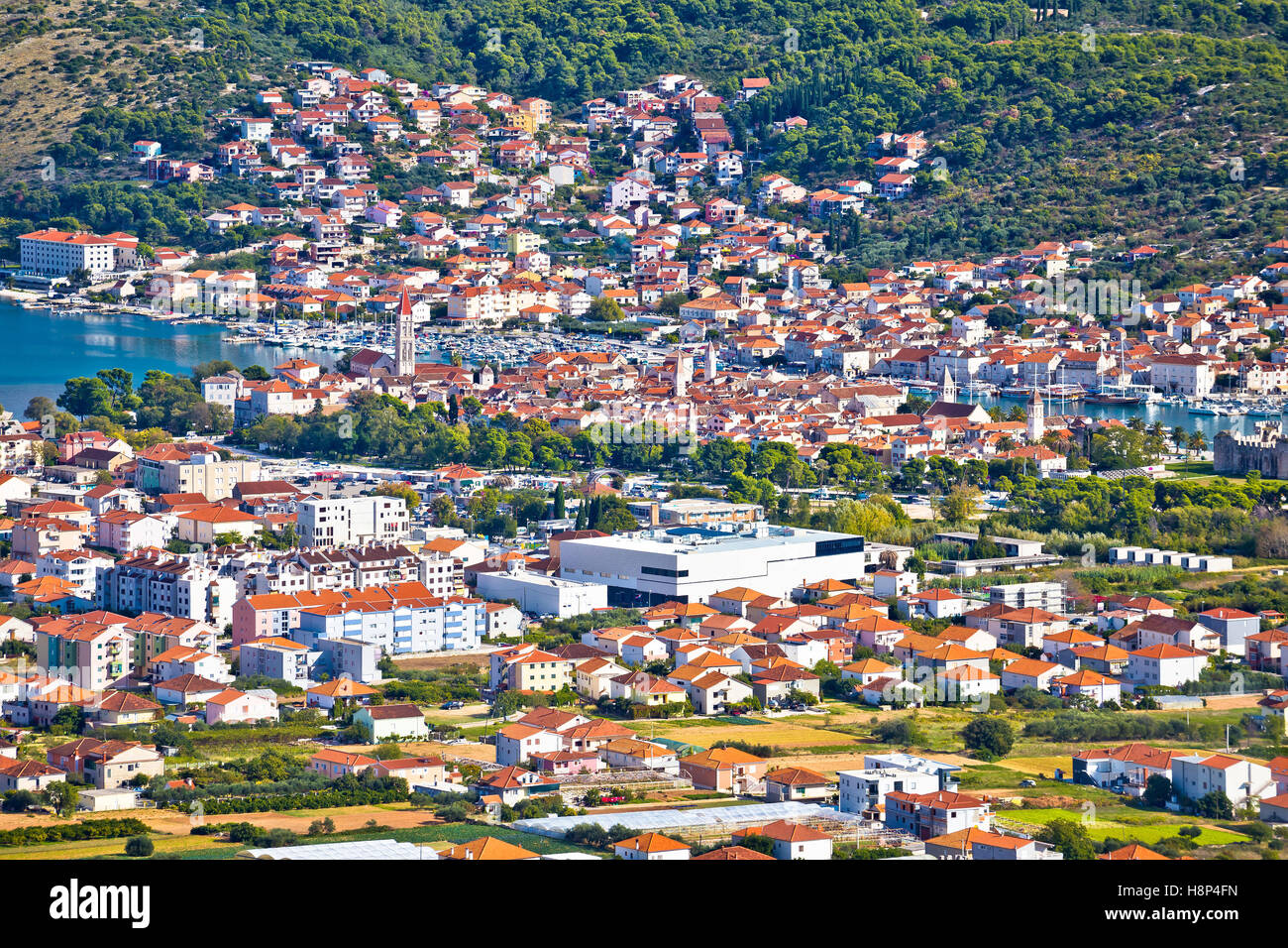 UNESCO town of Trogir aerial view, Dalmatia, Croatia Stock Photo