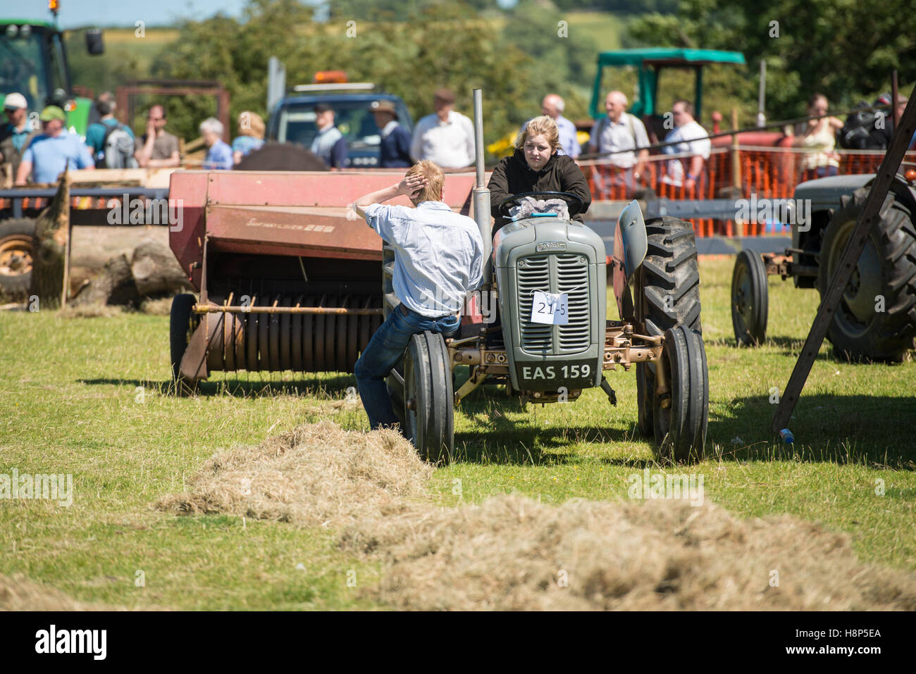 England, Yorkshire - Tractors being shown at the Masham Steam Rally, an antique show for old tractors, cars, and locomotives in Stock Photo