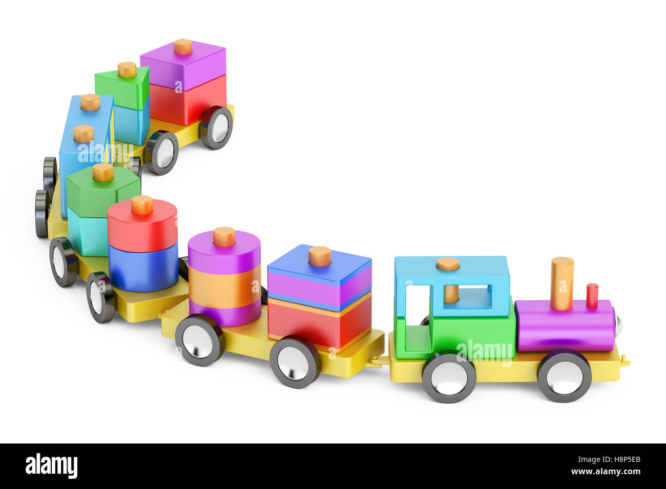 Wooden toy train with colorful blocs, 3D rendering Stock Photo - Alamy