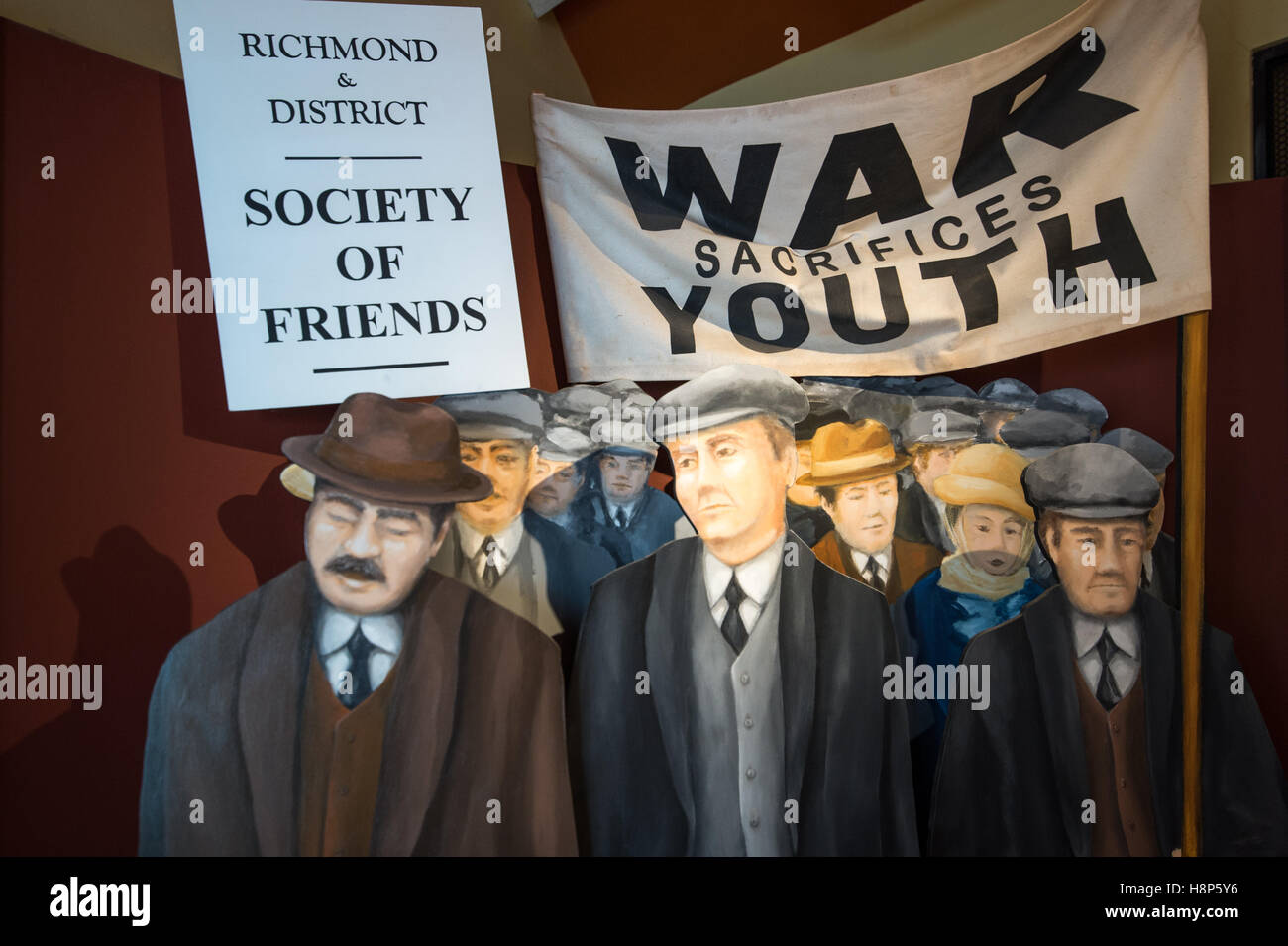 UK, England, Yorkshire, Richmond - A display for the Society of Friends against war in the city of Richmond located in Northern Stock Photo