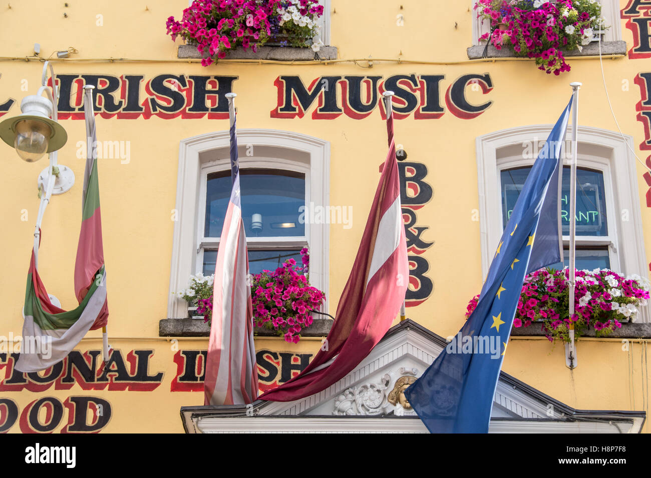 Dublin, Ireland A colorful bar with traditional Irish music in the