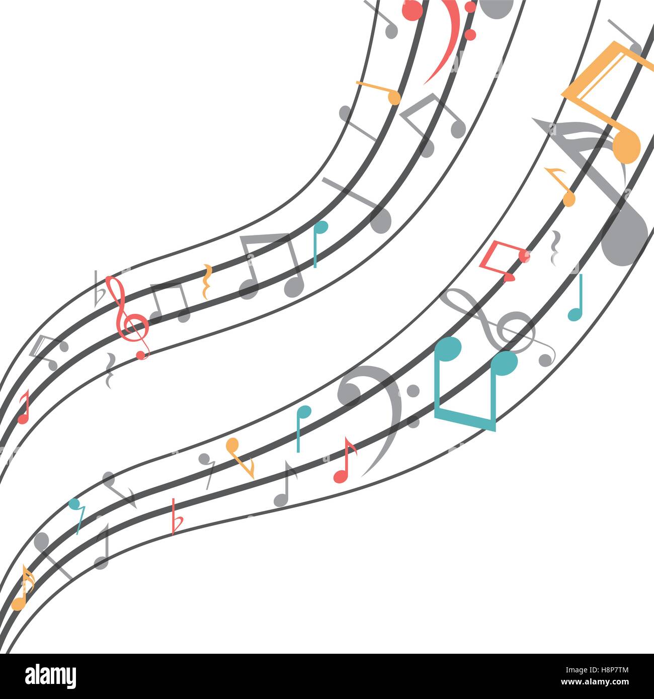 Music note icon. Sound melody pentagram and musical theme. Isolated design. Vector illustration