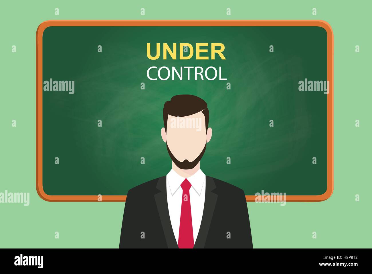 under control illustration with businessman standing chalkboard and