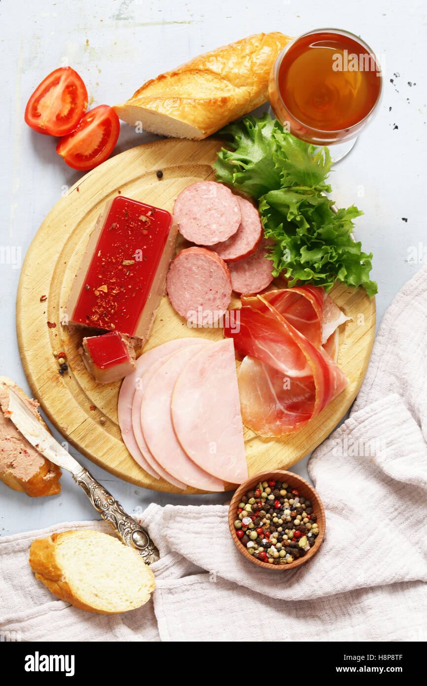 Assorted deli meats ham, salami, parma, prosciutto, pate Stock Photo